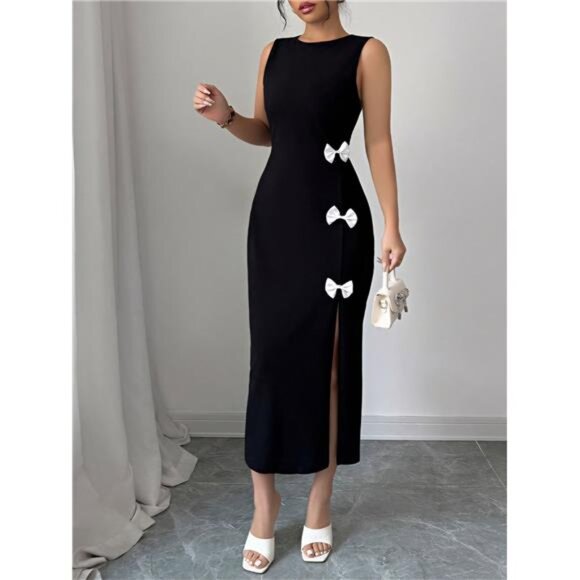 Bow Slit Round Neck Sleeveless Dress - Picture 4 of 5